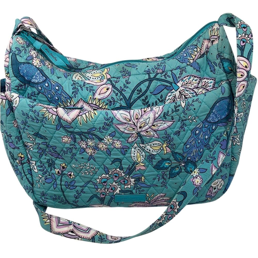 Vera Bradley Peacock Garden Quilted Tote Crossbody Zip Bag 12 x 8 x 5 Adj Strap